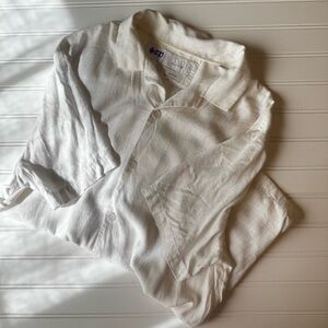 Porter and Ash Shirt‎ Mens Hawaiian Ivory Linen Blend Floral Mens Short Sleeve L